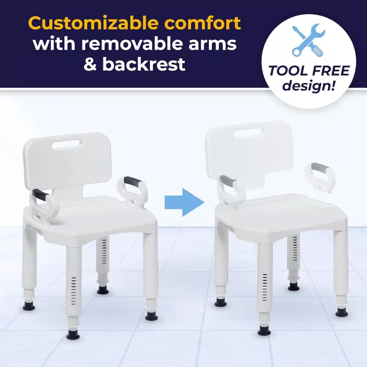 Premium Series Shower Chair with Back and Arms - Image 4