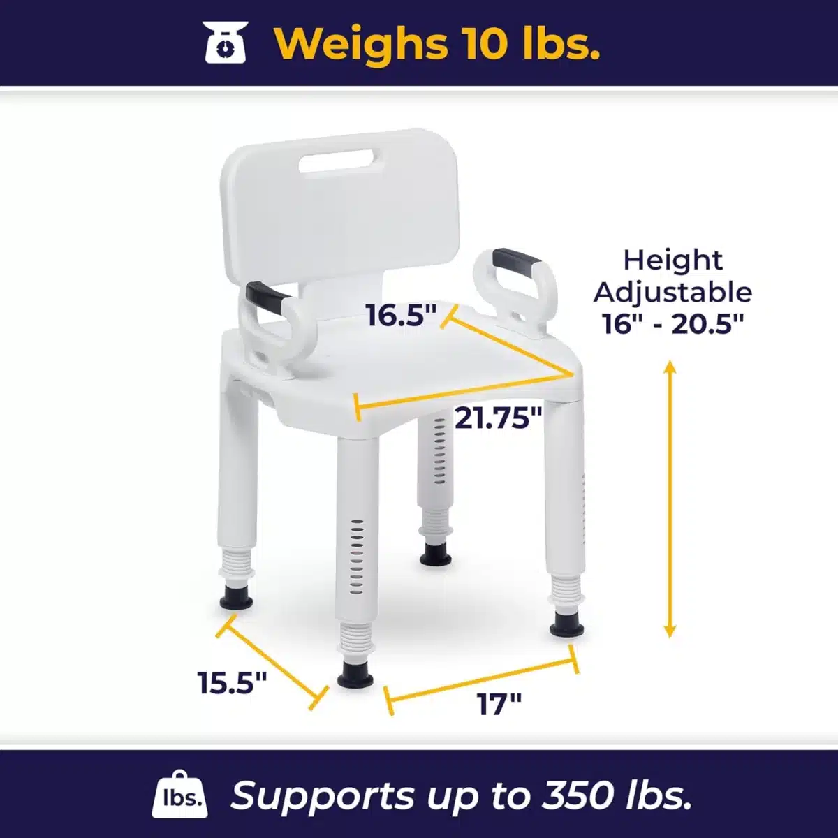 Premium Series Shower Chair with Back and Arms - Image 5
