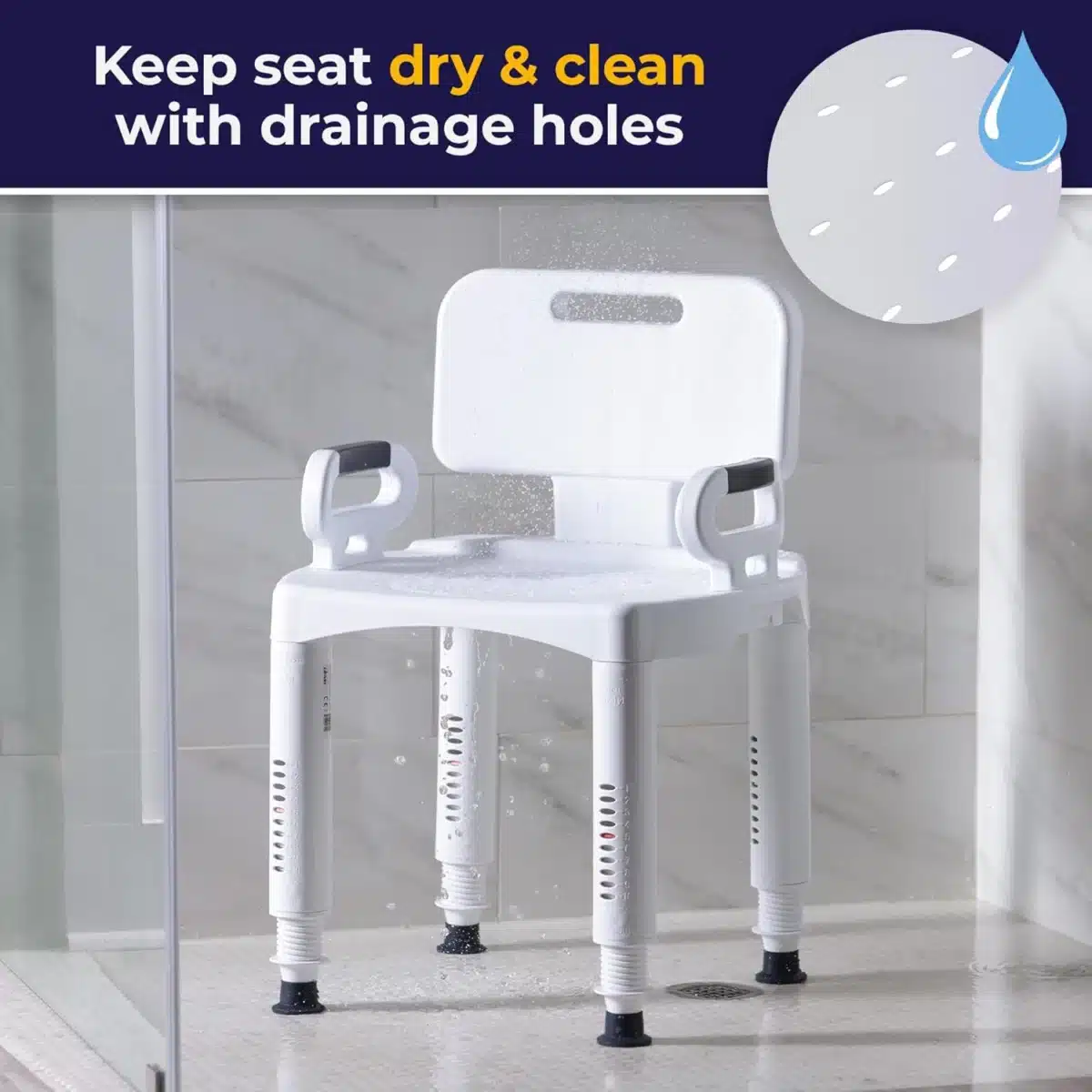 Premium Series Shower Chair with Back and Arms - Image 7